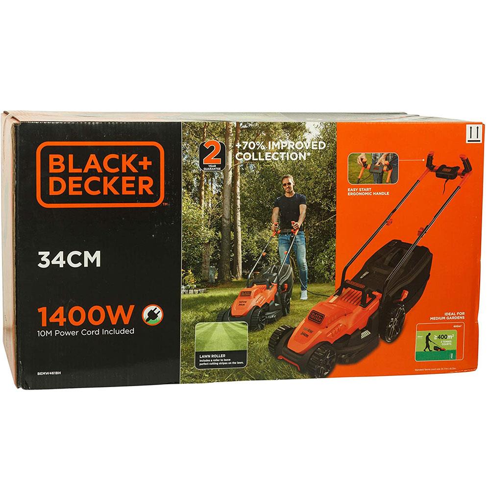 Black & Decker Corded Electric Lawn Mower With Ergonomic Bike Handle 1400W 34cm 240V - Orange/Black