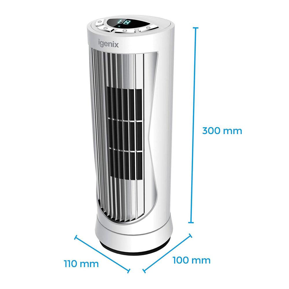 Igenix 12 Inch Digital Mini Tower Fan With 3 Fan Speed Settings Oscillation And 8 Hour Timer - White