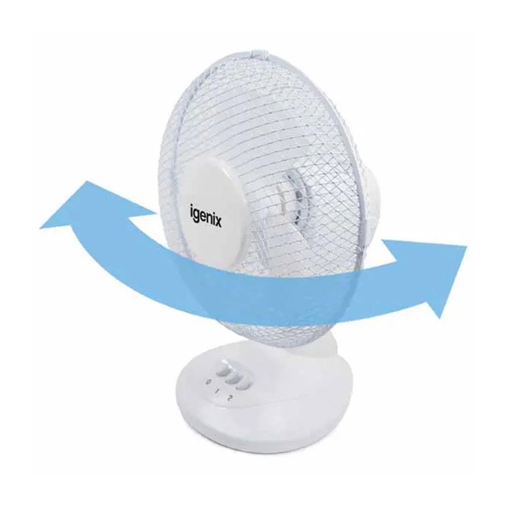 Igenix 9 Inch Desk Fan With 2 Speed Settings Portable Oscillating 30W - White