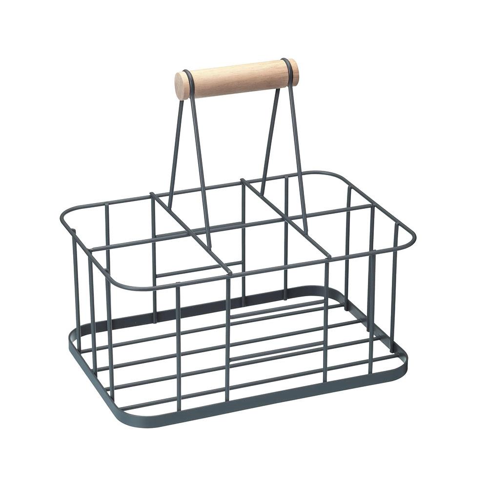 KitchenCraft Living Nostalgia Wire Metal Milk Crate Six Bottle Carrier - Grey Main image