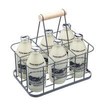 KitchenCraft Living Nostalgia Wire Metal Milk Crate Six Bottle Carrier - Grey