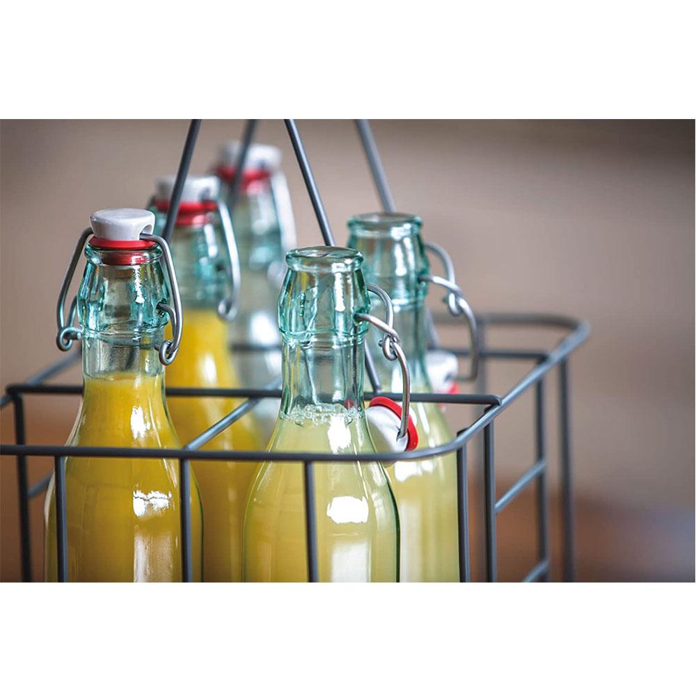 KitchenCraft Living Nostalgia Wire Metal Milk Crate Six Bottle Carrier - Grey