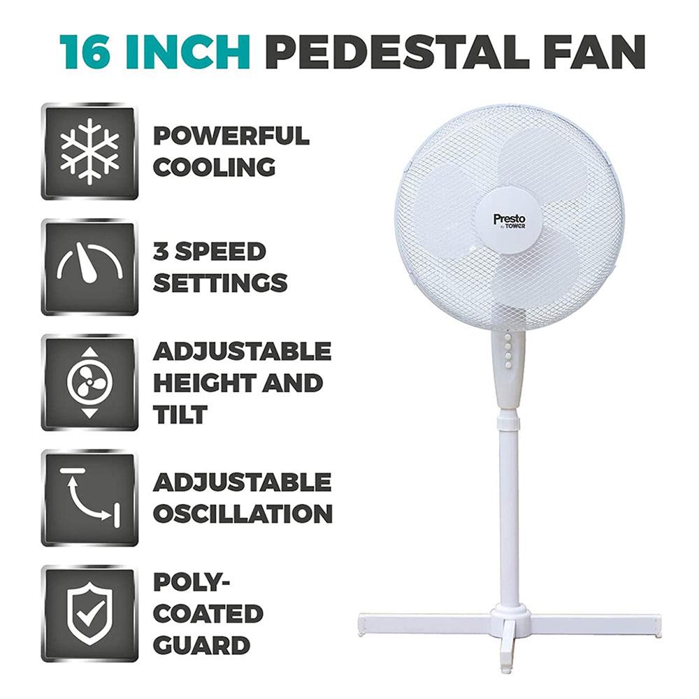Tower Presto 16 Inch Pedestal Fan With 3 Speeds Adjustable Height Oscillation 40W - White Secondary image