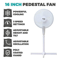 Tower Presto 16 Inch Pedestal Fan With 3 Speeds Adjustable Height Oscillation 40W - White