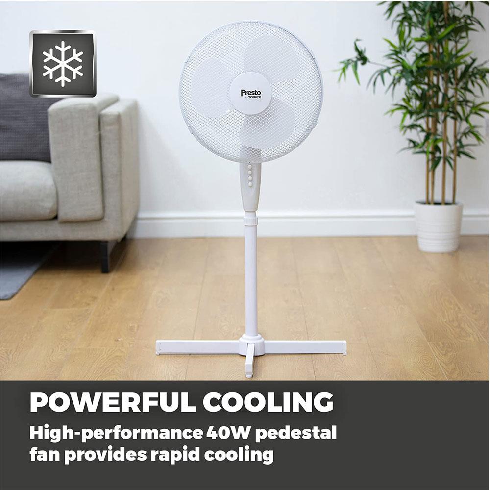 Tower Presto 16 Inch Pedestal Fan With 3 Speeds Adjustable Height Oscillation 40W - White