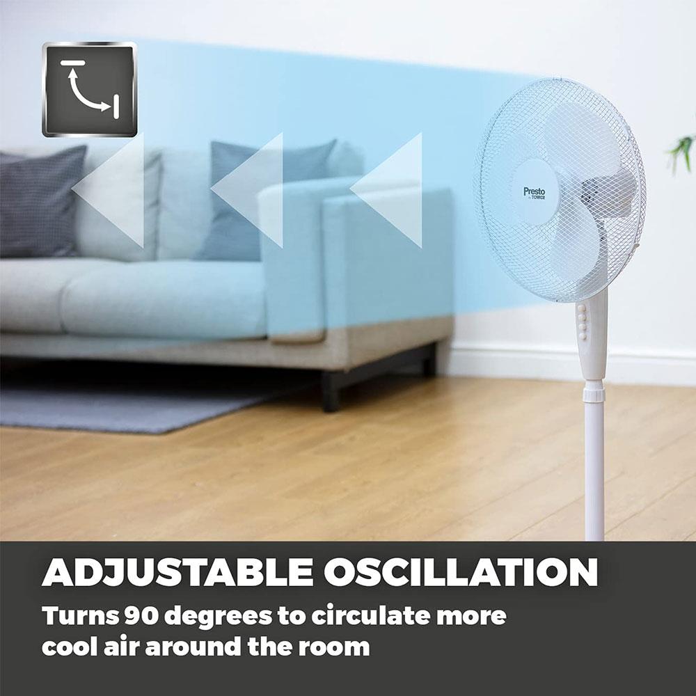 Tower Presto 16 Inch Pedestal Fan With 3 Speeds Adjustable Height Oscillation 40W - White