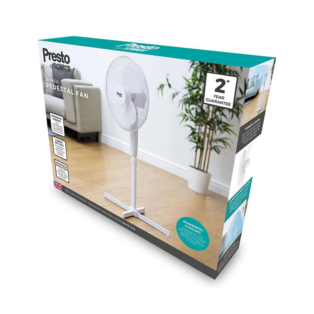 Tower Presto 16 Inch Pedestal Fan With 3 Speeds Adjustable Height Oscillation 40W - White