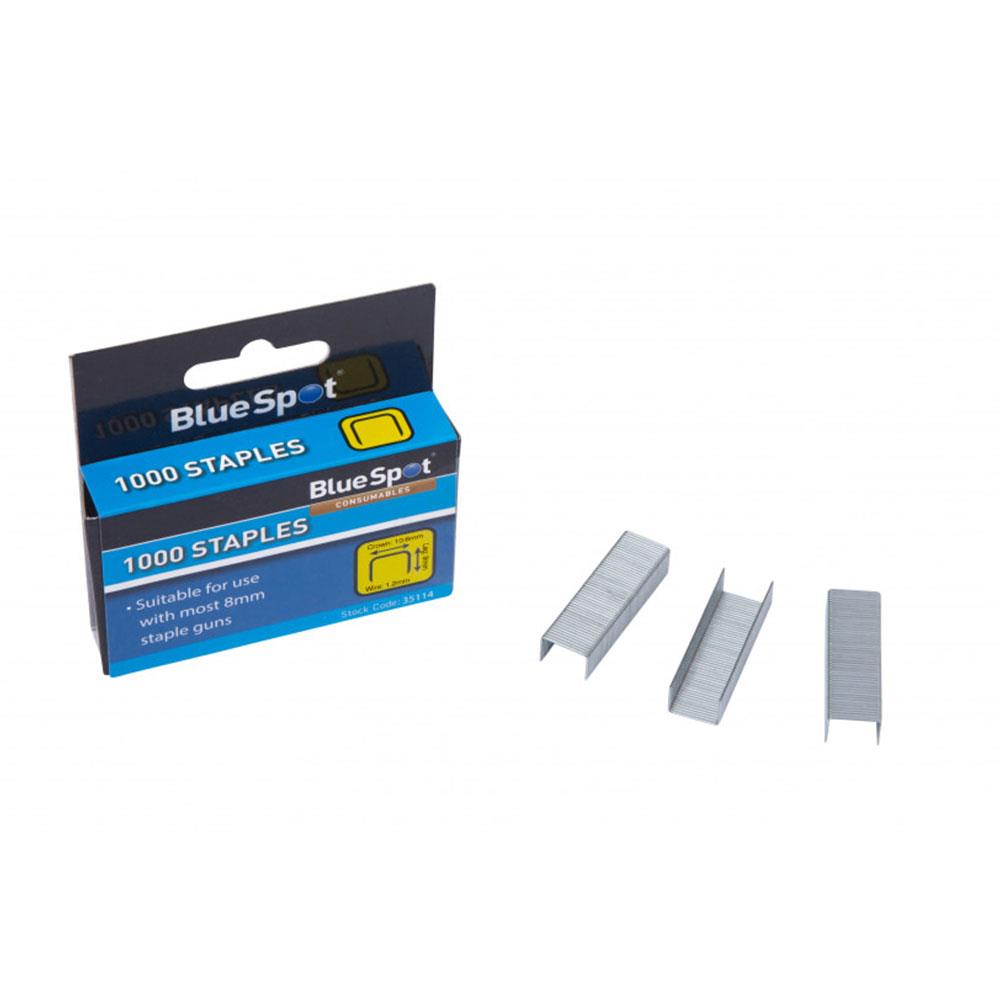 BlueSpot 8mm Crown Flat Wire Staples T50 Style - Silver