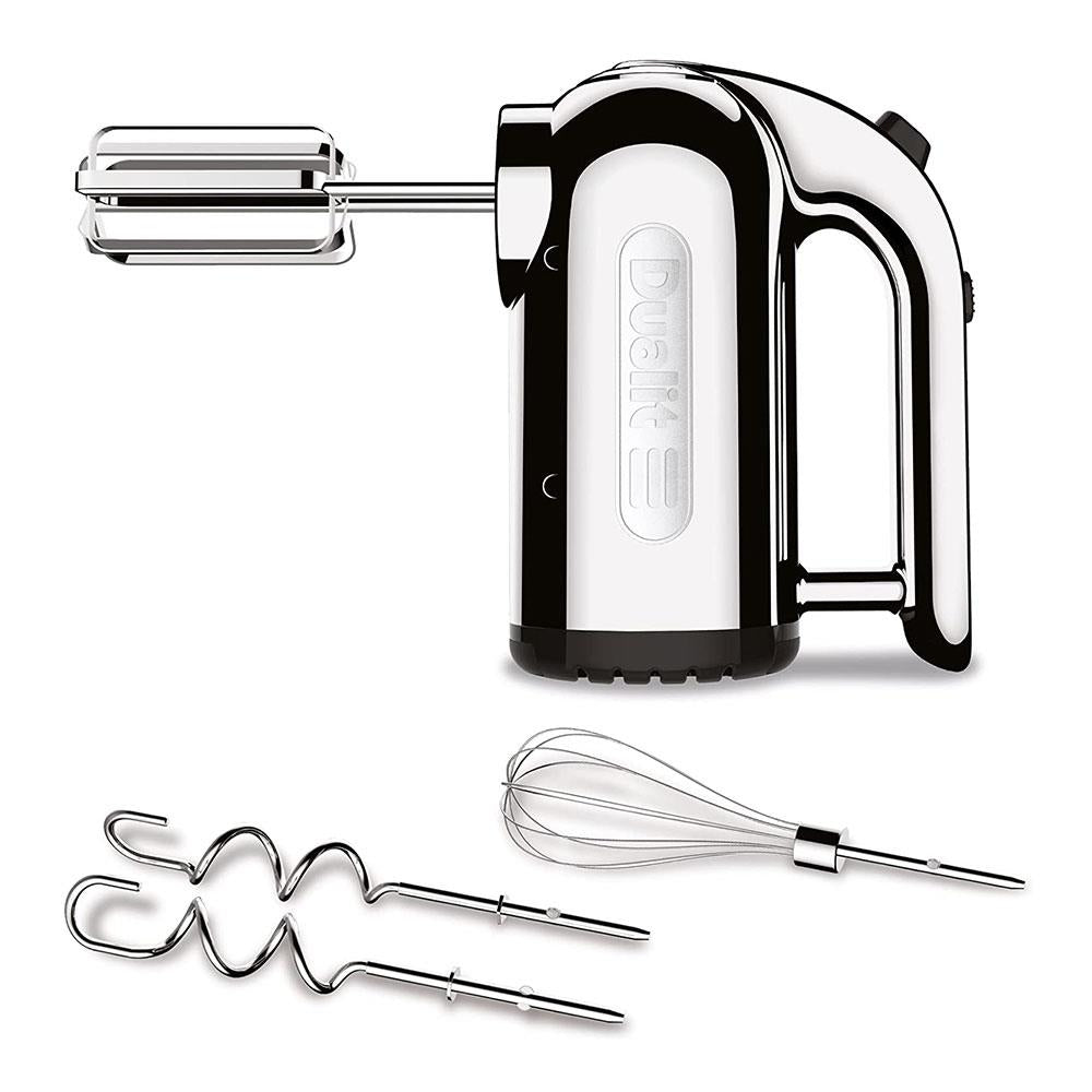 Dualit Hand Mixer With Flat Beaters Dough Hooks And Whisk Attachments 4 Speed Settings 400W - Chrome