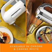 Dualit Hand Mixer With Flat Beaters Dough Hooks And Whisk Attachments 4 Speed Settings 400W - Chrome
