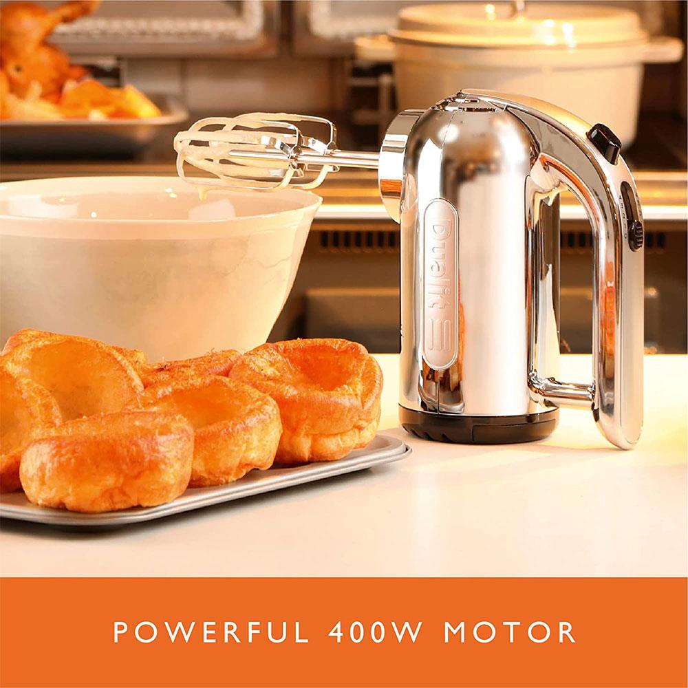 Dualit Hand Mixer With Flat Beaters Dough Hooks And Whisk Attachments 4 Speed Settings 400W - Chrome
