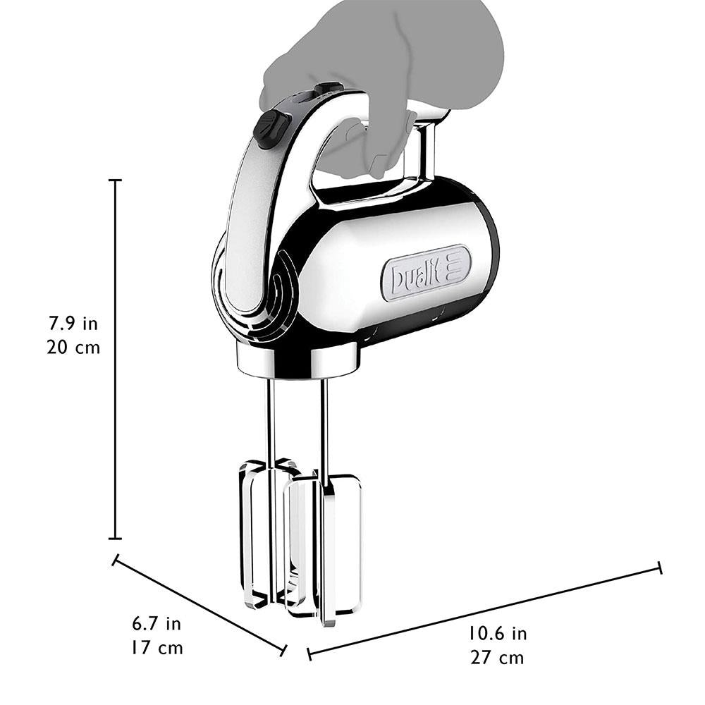 Dualit Hand Mixer With Flat Beaters Dough Hooks And Whisk Attachments 4 Speed Settings 400W - Chrome