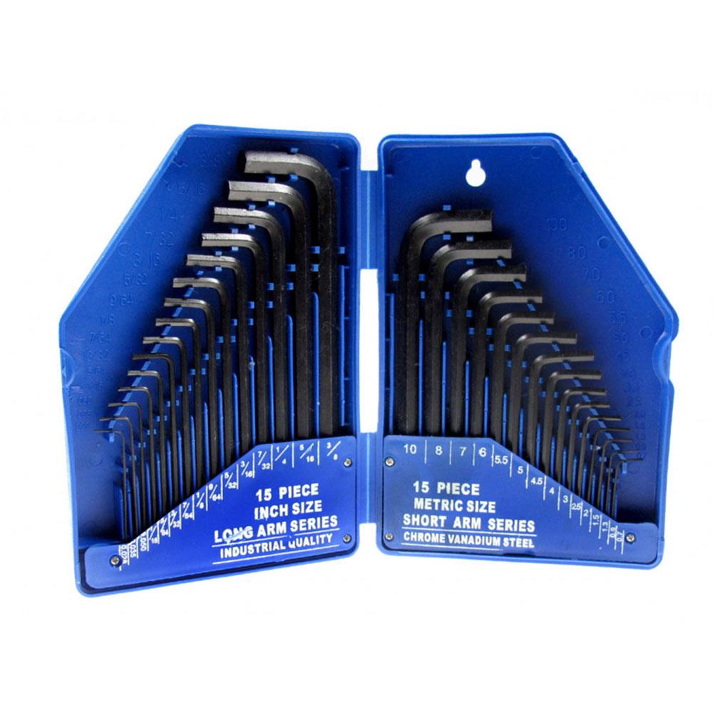 BlueSpot Metric And Imperial Chrome Vanadium Hex Key Set 0.7-10mm 0.028 Inch-3/8 Inch - 30 Piece Main image