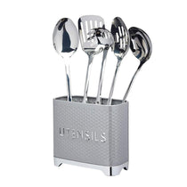 KitchenCraft Lovello Retro Utensil Holder With Geometric Textured Finish - Shadow Grey