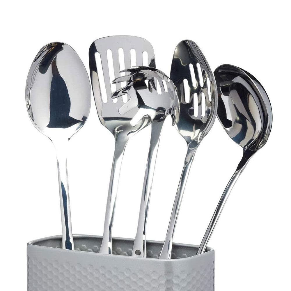 KitchenCraft Lovello Retro Utensil Holder With Geometric Textured Finish - Shadow Grey