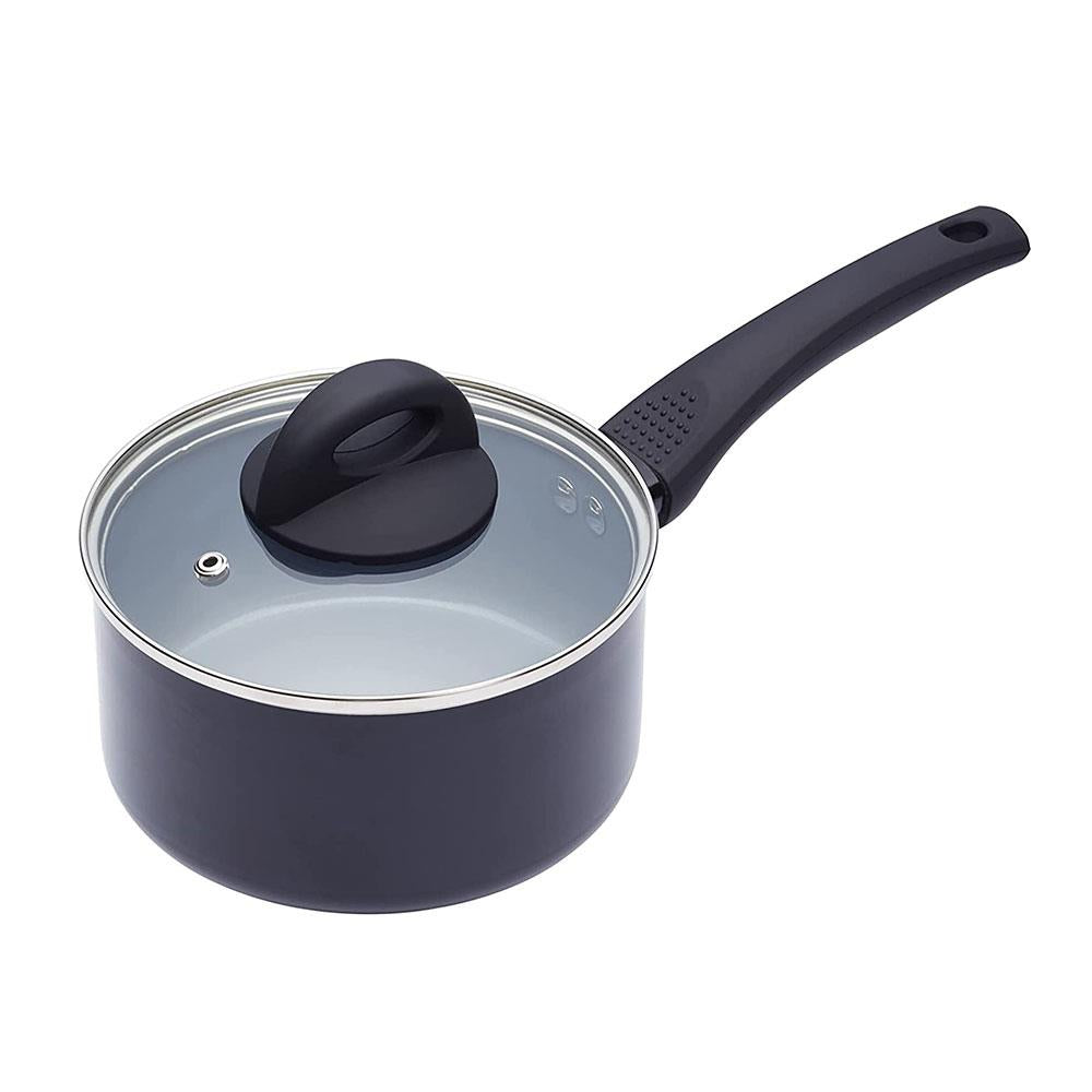 KitchenCraft MasterClass 16cm Saucepan Ceramic Non-Stick Induction Ready - Black Main image