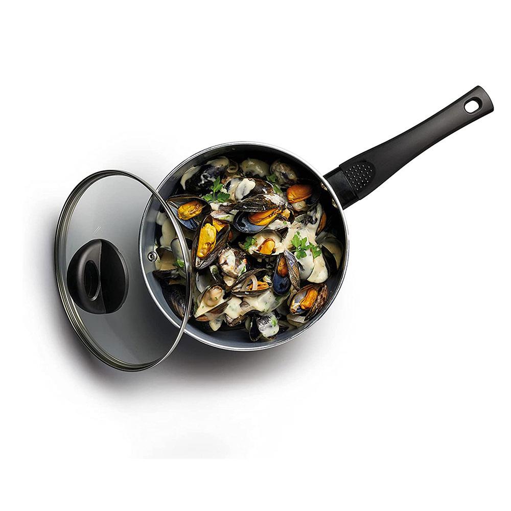 KitchenCraft MasterClass 16cm Saucepan Ceramic Non-Stick Induction Ready - Black
