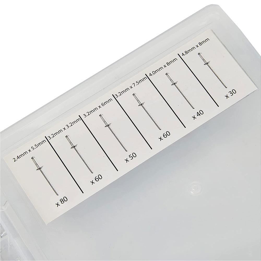 BlueSpot Assorted Blind Rivet Set 2.4mm 3.2mm 4.0mm 4.8mm - 320 Piece