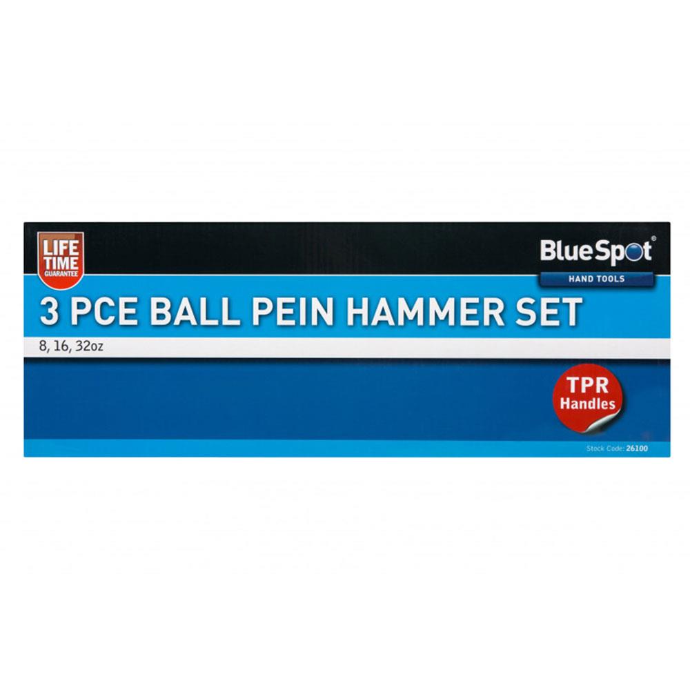 BlueSpot Ball Pein Hammer 3 Piece Set Alloy Steel - Silver