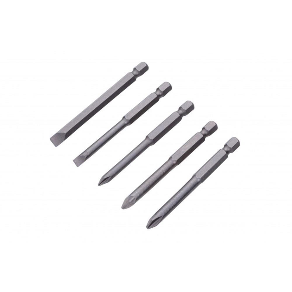 BlueSpot Screwdriver Bits 5 Piece Set 75mm Long PH1 PH2 PZ2 Slotted 5mm 6mm - Silver Secondary image