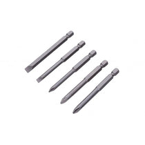 BlueSpot Screwdriver Bits 5 Piece Set 75mm Long PH1 PH2 PZ2 Slotted 5mm 6mm - Silver