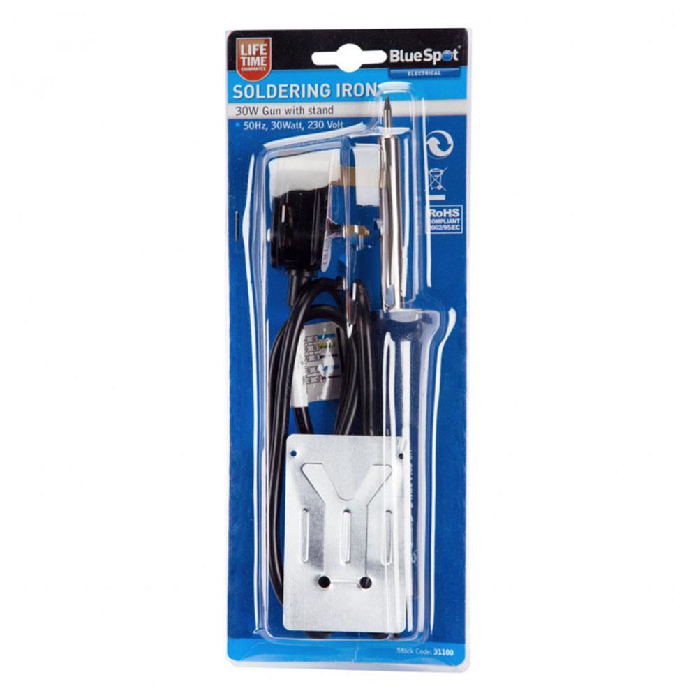 BlueSpot Soldering Iron 30W With Small Fold-Out Stand And 1.1m Cable - Blue