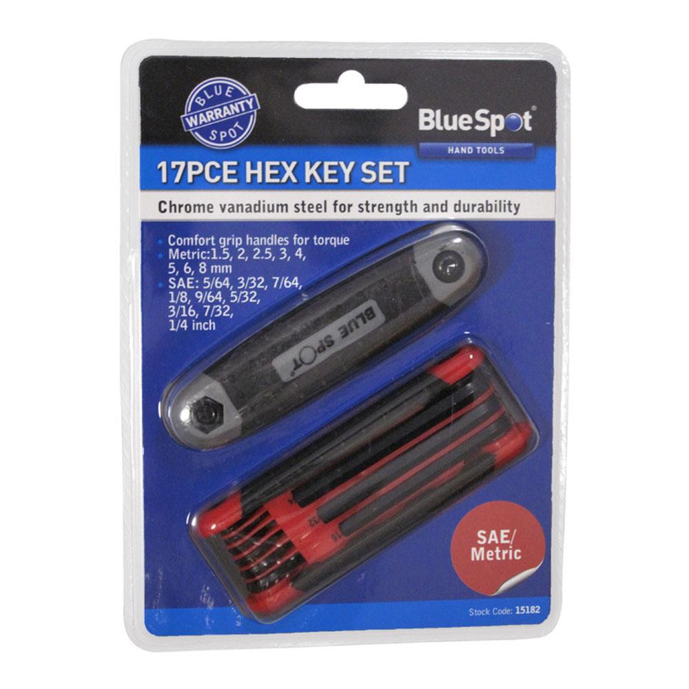 BlueSpot Metric And Imperial Hex Key 5/64 Inch-1/4 Inch 17 Piece Set Main image