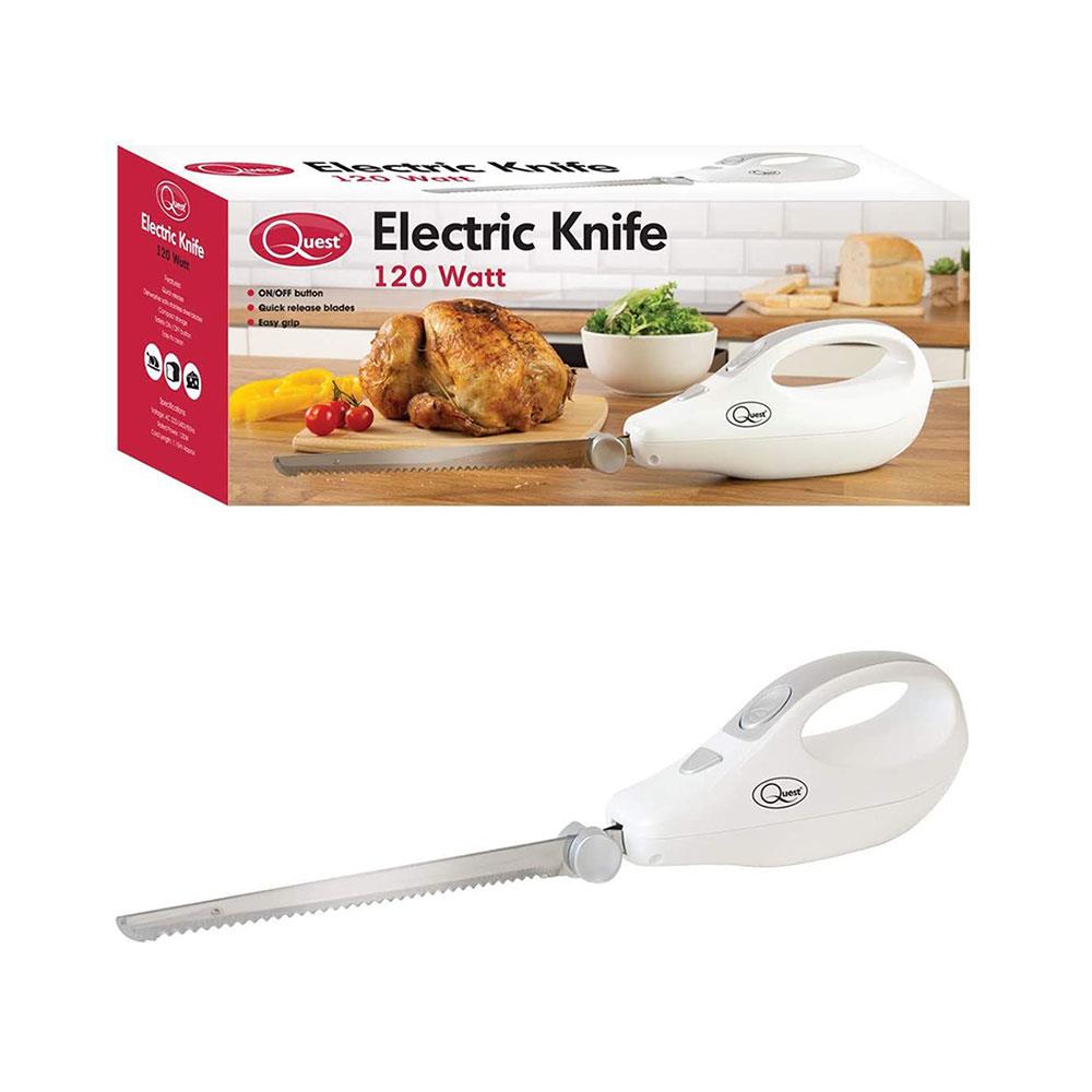 Quest Electric Serrated Carving Knife Stainless Steel Blade 120W - White