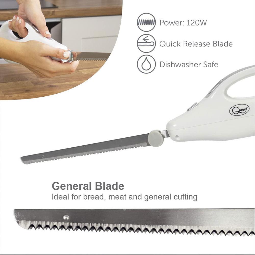 Quest Electric Serrated Carving Knife Stainless Steel Blade 120W - White