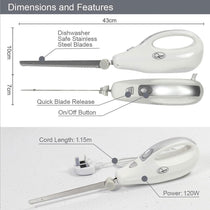 Quest Electric Serrated Carving Knife Stainless Steel Blade 120W - White