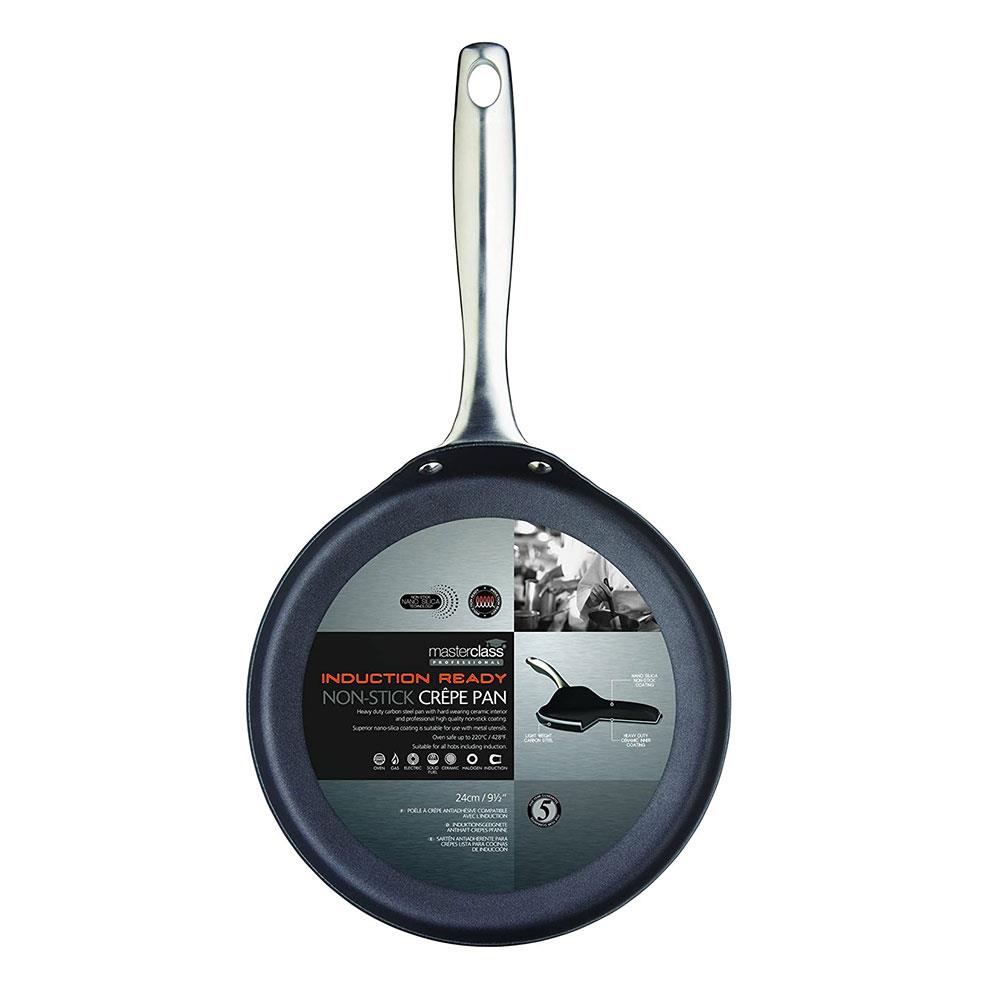 KitchenCraft MasterClass Induction Ready Crepe Pan 24cm Non-Stick Carbon Steel - Black