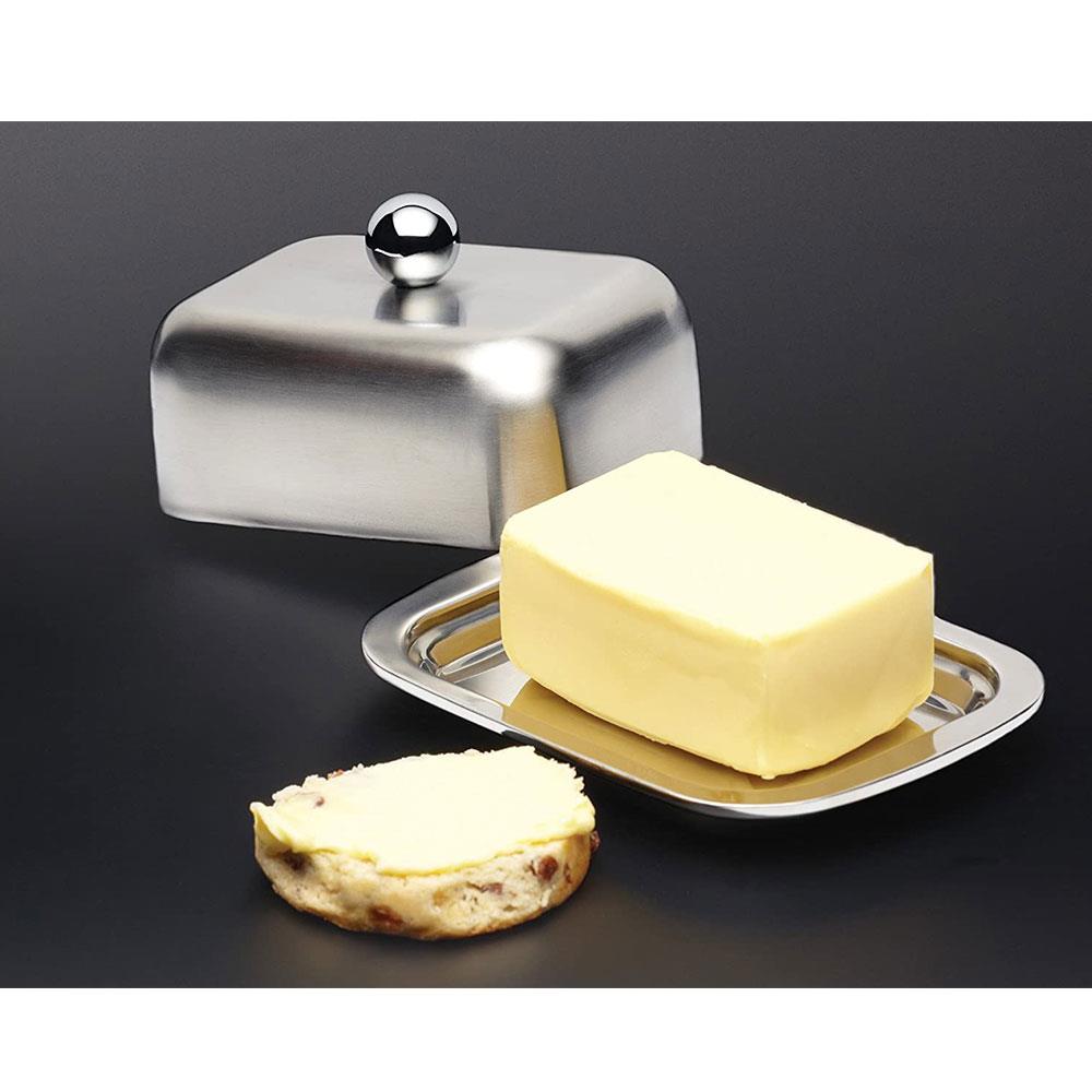 KitchenCraft MasterClass Deep Double Walled Insulated Covered Butter Dish - Silver