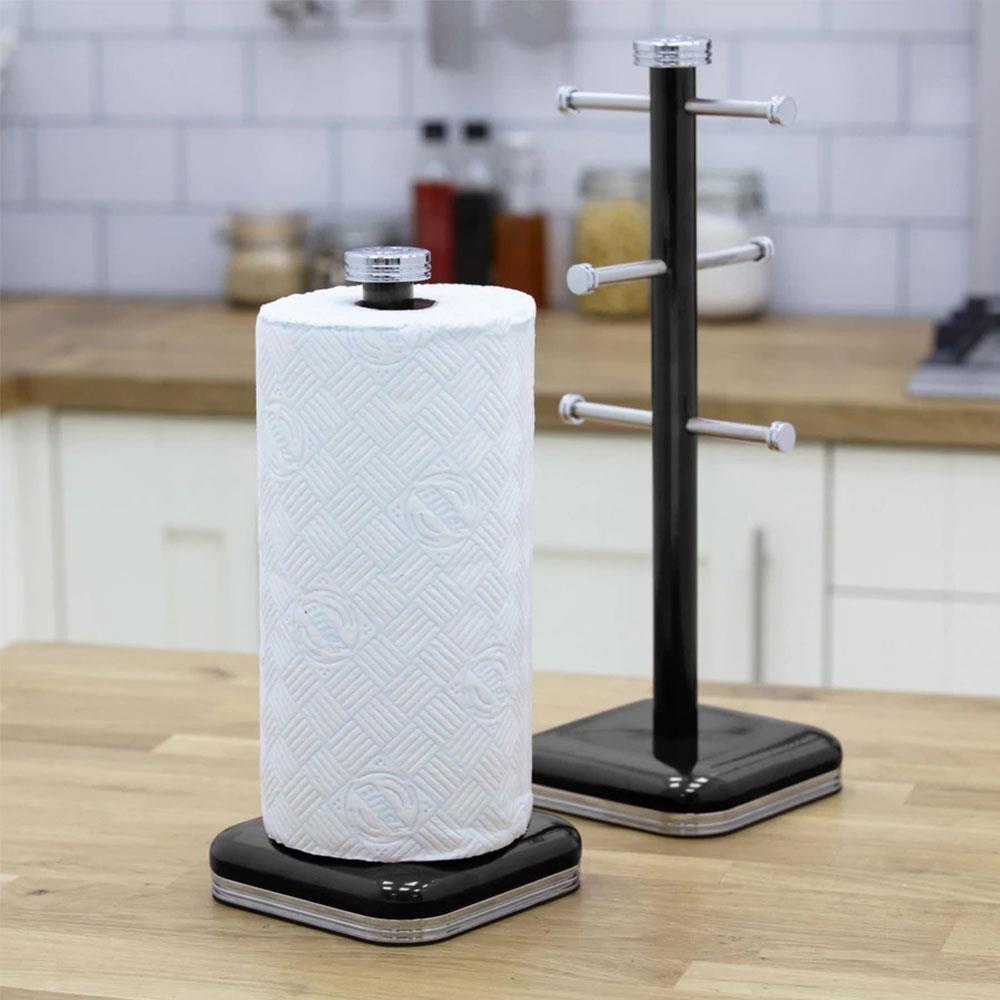 Swan Retro Kitchen Roll Holder with Steel Weighted Base Metal - Black