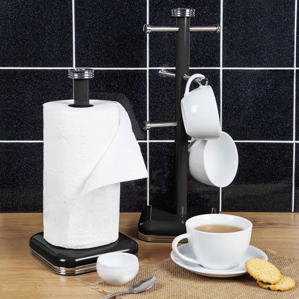 Swan Retro Kitchen Roll Holder with Steel Weighted Base Metal - Black