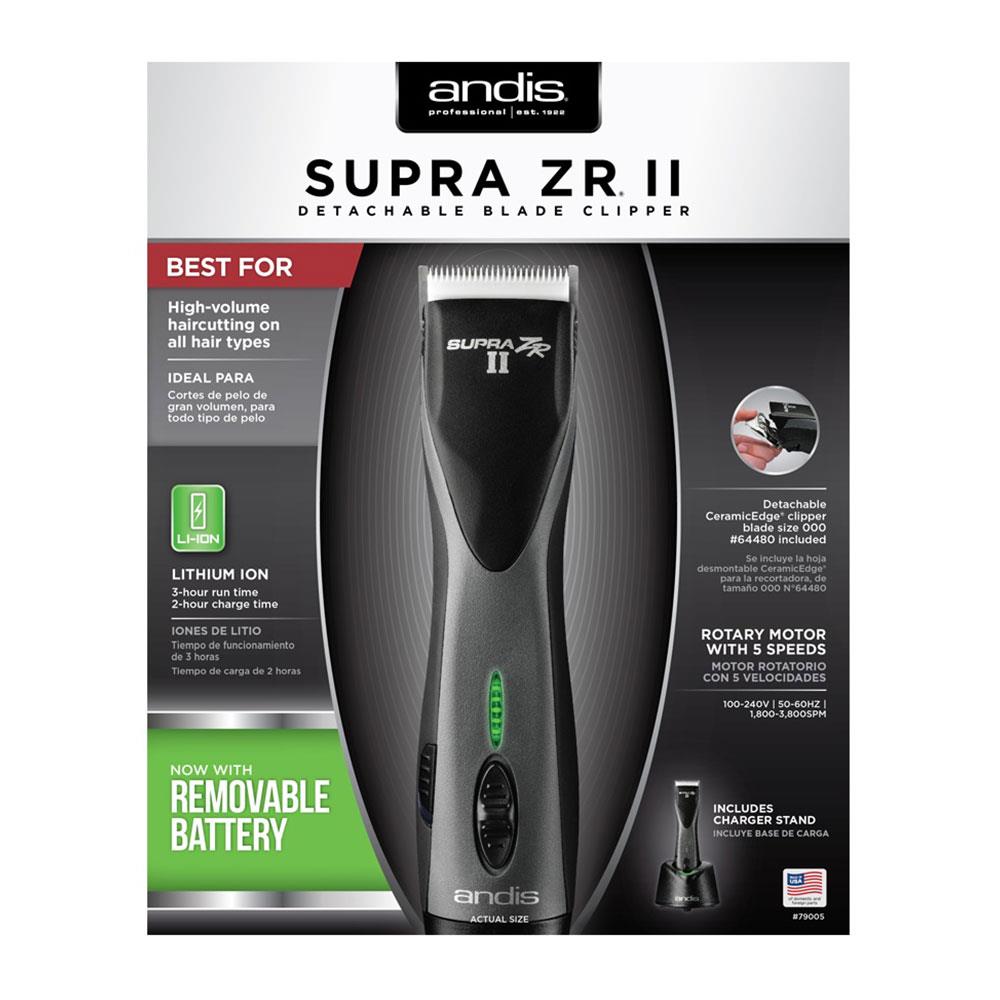 Andis Supra ZR II Cordless Detachable Blade Clipper Lithium-ion Battery - Black
