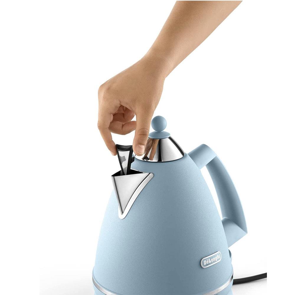 Delonghi Argento Flora Electric Jug Kettle Stainless Steel 3000 W 1.7 Litre - Blue