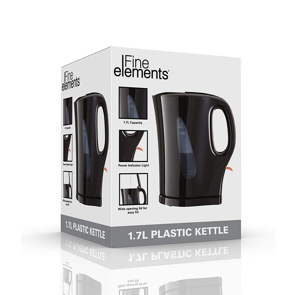 Fine Elements Plastic Jug Kettle With Stainless Steel Heating Element 3000 W 1.7 Litre - Black