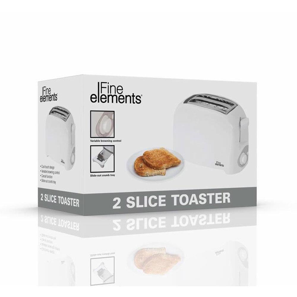 Fine Element 2 Slice Toaster With Variable Browning Control Plastic 750 W - White SDA1008