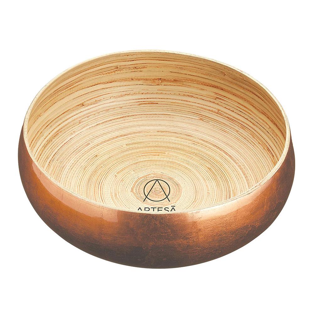 KitchenCraft Artesa Bamboo Serving Bowl For Fruit Salad Or Bread Large 26cm - Gold Main image
