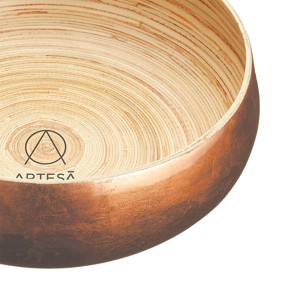 KitchenCraft Artesa Bamboo Serving Bowl For Fruit Salad Or Bread Large 26cm - Gold