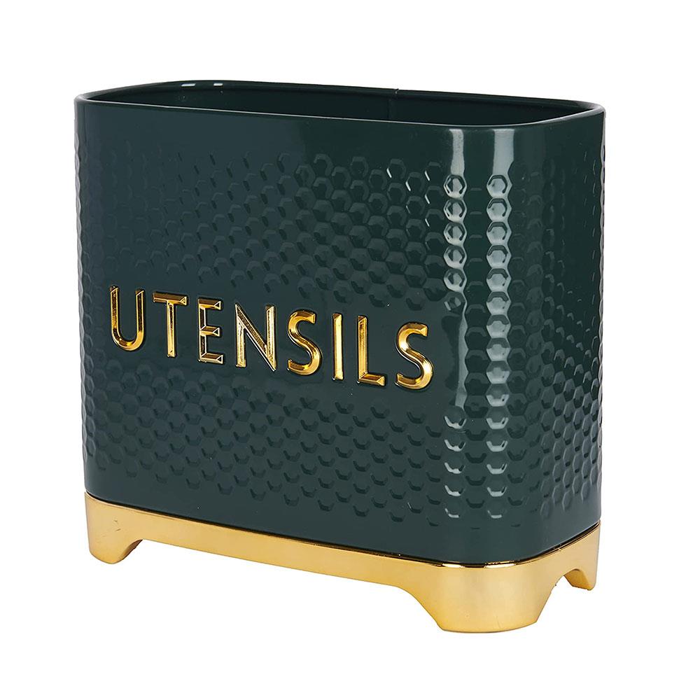 KitchenCraft Lovello Retro Utensil Holder With Geometric Textured Finish - Hunter Green Main image