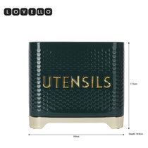 KitchenCraft Lovello Retro Utensil Holder With Geometric Textured Finish - Hunter Green