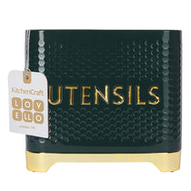 KitchenCraft Lovello Retro Utensil Holder With Geometric Textured Finish - Hunter Green