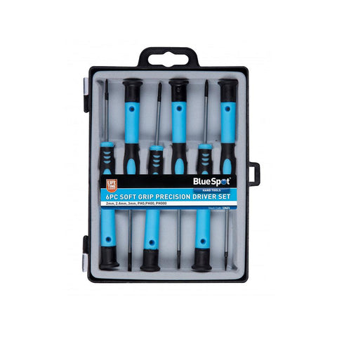 BlueSpot 6 Piece Precision Screwdriver Set Magnetic Phillips And Slotted Tips Soft Grip Handles With Storage Case - product photo