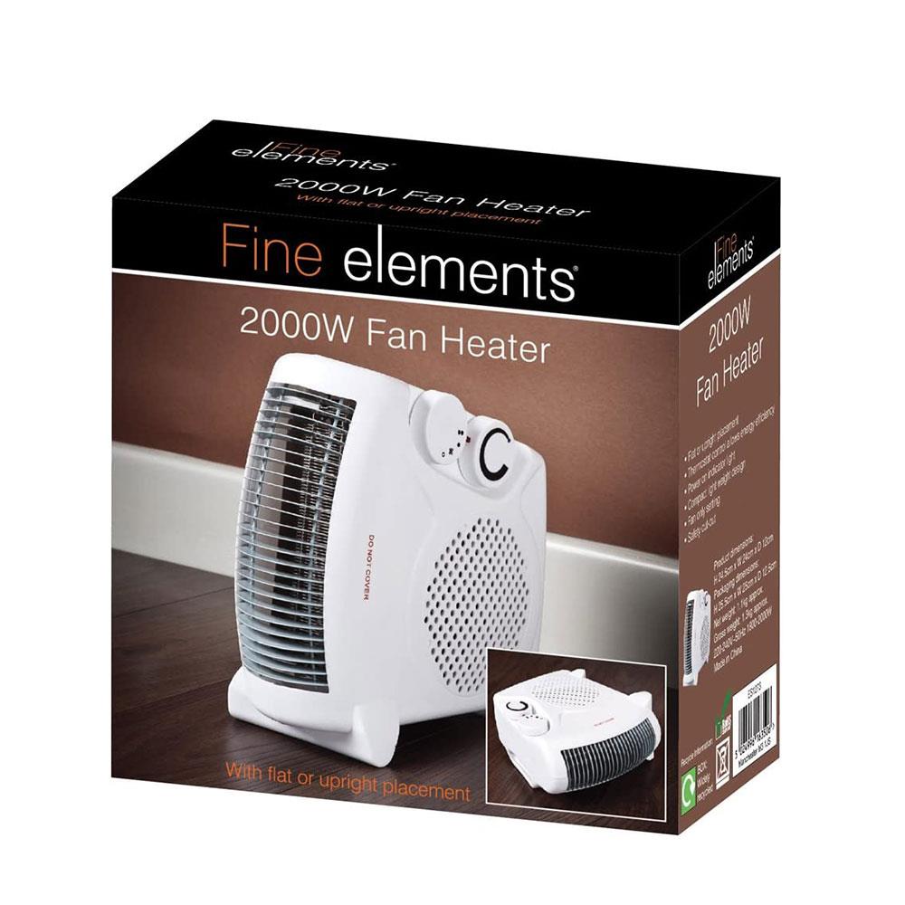 Fine Elements Flat Upright Fan Heater Dual position Heater 2000W - White