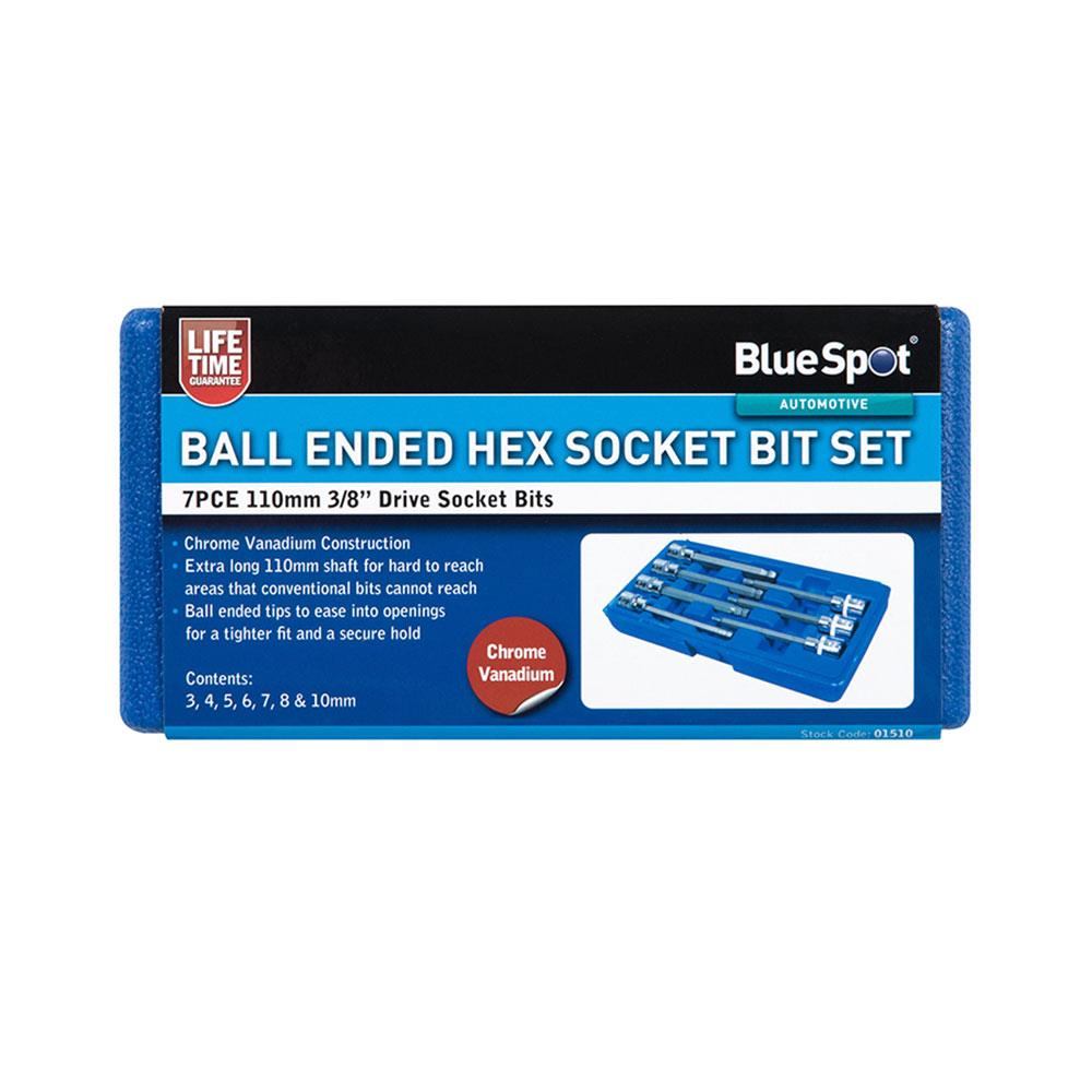 BlueSpot Ball Ended Hex Socket Bit Set 3/8 Inch 110mm Extra Long H3-H10 - 7 Piece