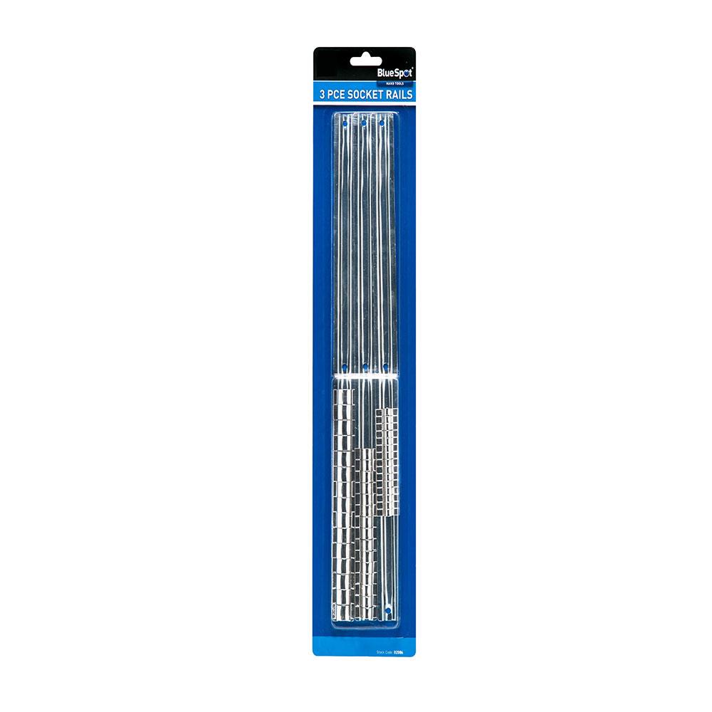BlueSpot Socket Rails Heat Treated Steel 1/4 Inch 3/8 Inch And 1/2 Inch Sockets - 3 Piece
