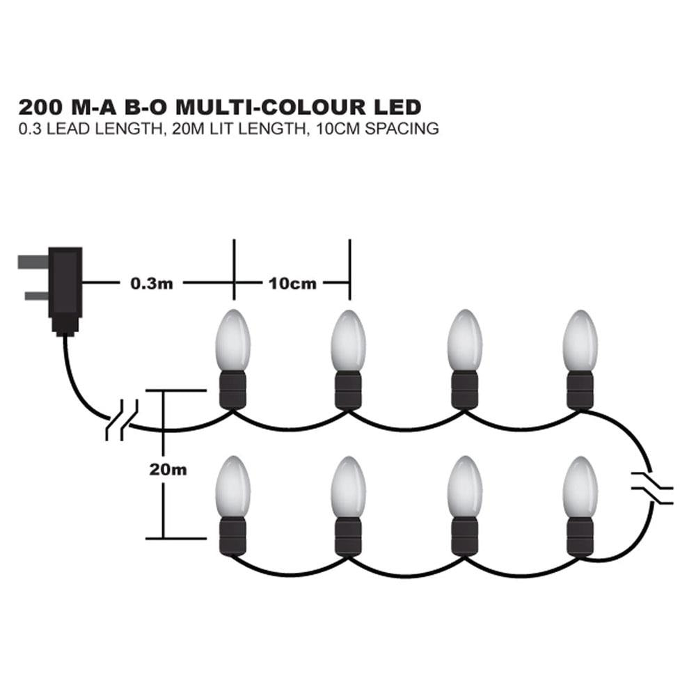 Premier Decoration Christmas LED Lights Multi Action Battery Operated With Timer 200 - Multicolour