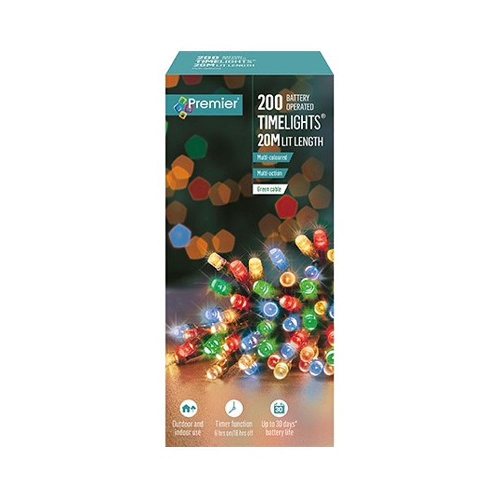 Premier Decoration Christmas LED Lights Multi Action Battery Operated With Timer 200 - Multicolour Main image