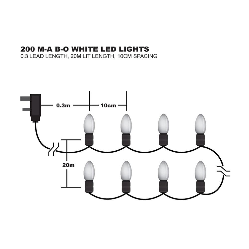 Premier Christmas Multi Action Battery Operated 200 LEDs Lights With Timer - White